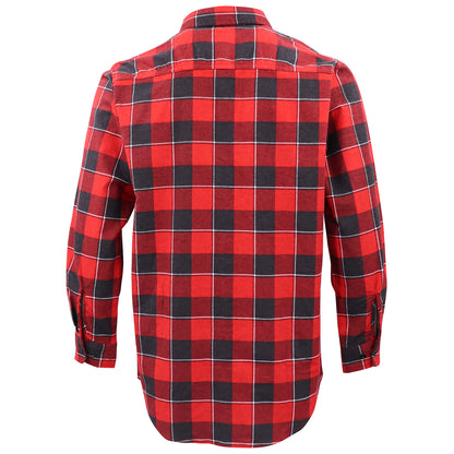 Men's 100% Cotton Flannelette Shirt Long Sleeve Plaid Check Flannel w Pockets, Lumberjack Red Buffalo Plaid, XL