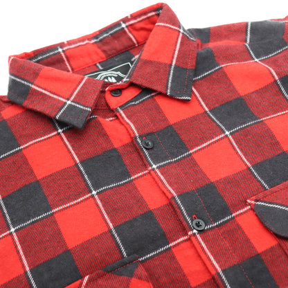 Men's 100% Cotton Flannelette Shirt Long Sleeve Plaid Check Flannel w Pockets, Lumberjack Red Buffalo Plaid, XL