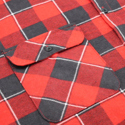 Men's 100% Cotton Flannelette Shirt Long Sleeve Plaid Check Flannel w Pockets, Lumberjack Red Buffalo Plaid, XL