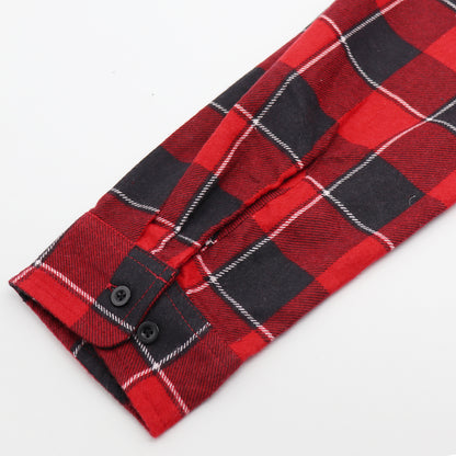 Men's 100% Cotton Flannelette Shirt Long Sleeve Plaid Check Flannel w Pockets, Lumberjack Red Buffalo Plaid, XL