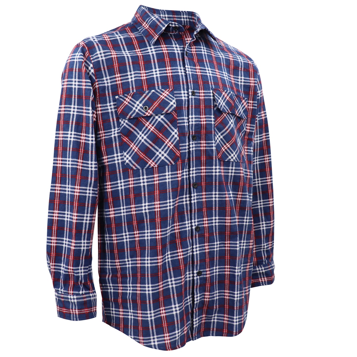 Men's 100% Cotton Flannelette Shirt Long Sleeve Plaid Check Flannel w Pockets, Patriot Blue Plaid, 3XL