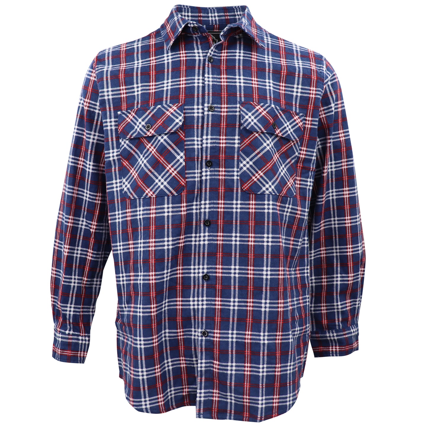 Men's 100% Cotton Flannelette Shirt Long Sleeve Plaid Check Flannel w Pockets, Patriot Blue Plaid, 3XL