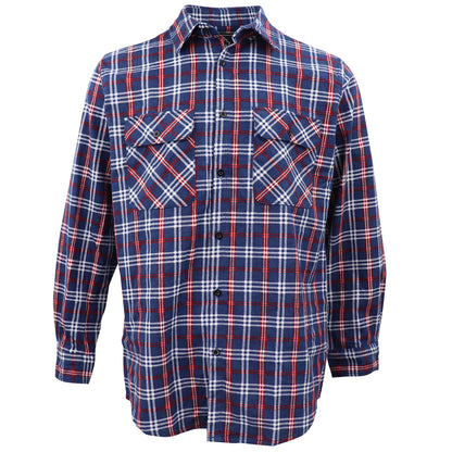 Men's 100% Cotton Flannelette Shirt Long Sleeve Plaid Check Flannel w Pockets, Patriot Blue Plaid, 3XL