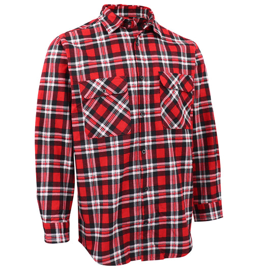 Men's 100% Cotton Flannelette Shirt Long Sleeve Plaid Check Flannel w Pockets, Crimson Knight Plaid, L