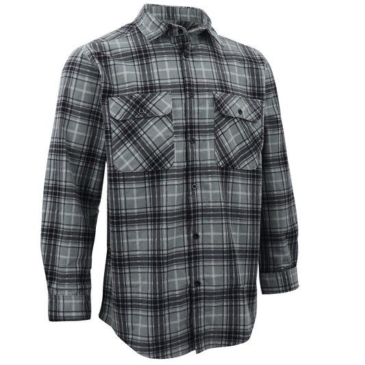 Men's 100% Cotton Flannelette Shirt Long Sleeve Plaid Check Flannel w Pockets, Granite Gray Plaid, M