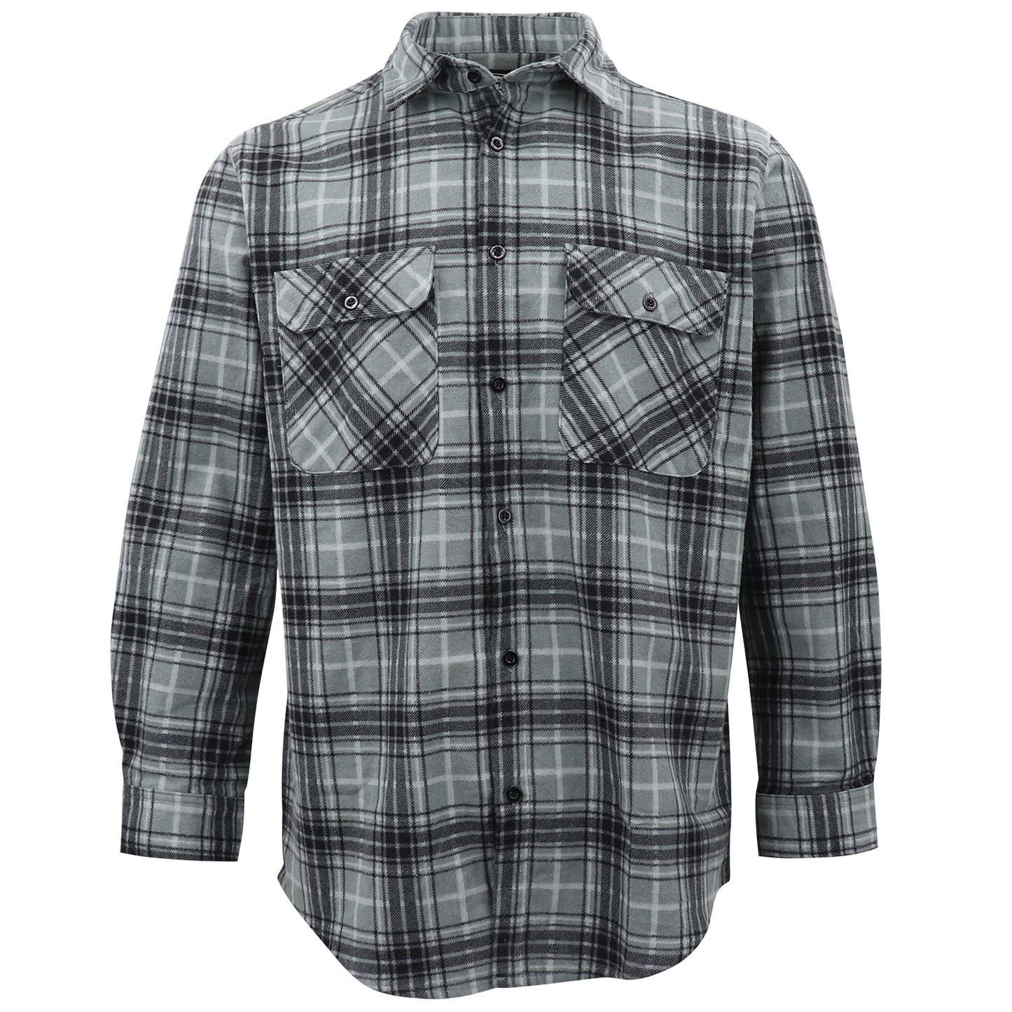 Men's 100% Cotton Flannelette Shirt Long Sleeve Plaid Check Flannel w Pockets, Granite Gray Plaid, M