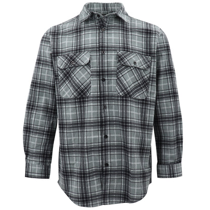 Men's 100% Cotton Flannelette Shirt Long Sleeve Plaid Check Flannel w Pockets, Granite Gray Plaid, M
