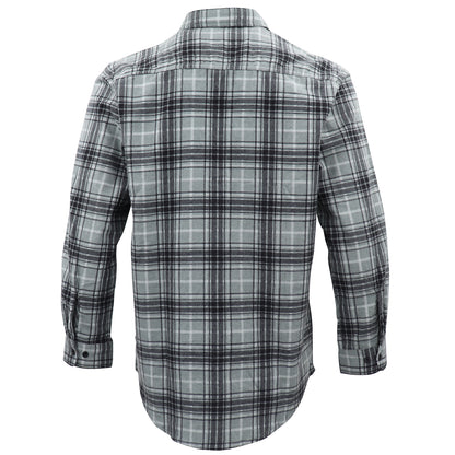 Men's 100% Cotton Flannelette Shirt Long Sleeve Plaid Check Flannel w Pockets, Granite Gray Plaid, M