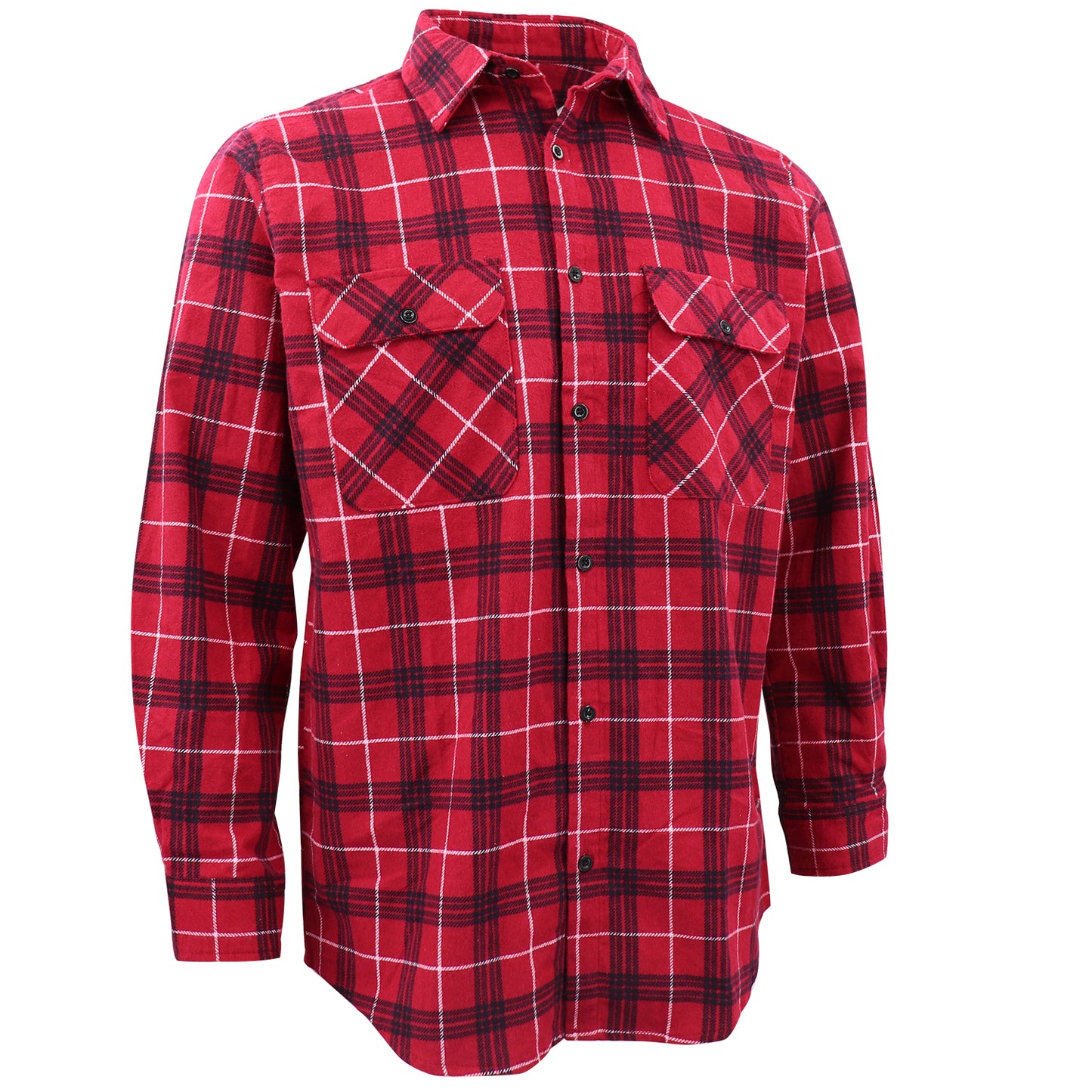 Men's 100% Cotton Flannelette Shirt Long Sleeve Plaid Check Flannel w Pockets, Scarlet Ember Plaid, M