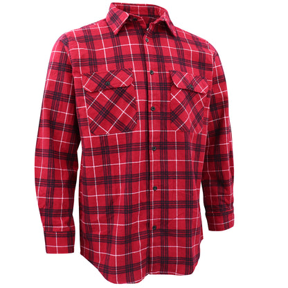 Men's 100% Cotton Flannelette Shirt Long Sleeve Plaid Check Flannel w Pockets, Scarlet Ember Plaid, M