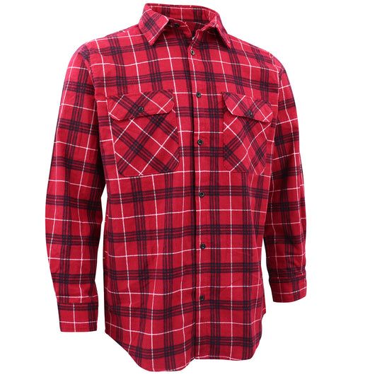 Men's 100% Cotton Flannelette Shirt Long Sleeve Plaid Check Flannel w Pockets, Scarlet Ember Plaid, M