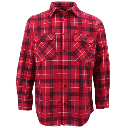 Men's 100% Cotton Flannelette Shirt Long Sleeve Plaid Check Flannel w Pockets, Scarlet Ember Plaid, M