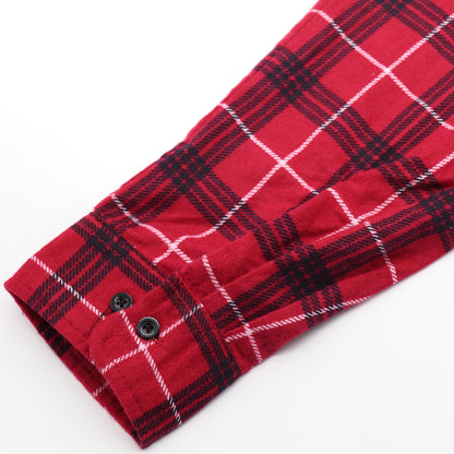 Men's 100% Cotton Flannelette Shirt Long Sleeve Plaid Check Flannel w Pockets, Scarlet Ember Plaid, M