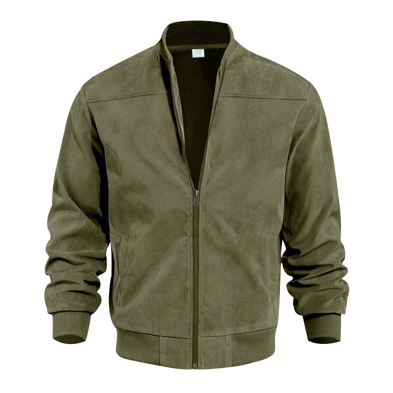 Men's Varsity Bomber Flight Jacket Breathable Windbreaker Zip Coat Faux Leather, Green, L