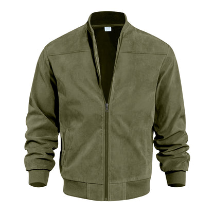 Men's Varsity Bomber Flight Jacket Breathable Windbreaker Zip Coat Faux Leather, Green, L