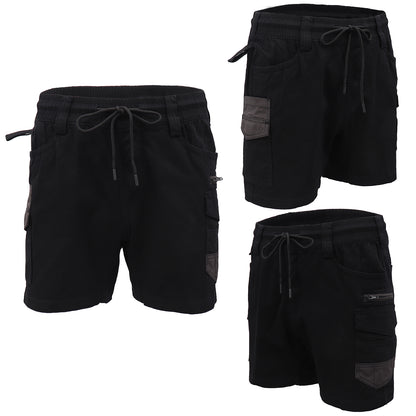 Mens Cargo Cotton Work Shorts 10 Pockets Tradies Utility Pants Workwear Trousers, Black, 28