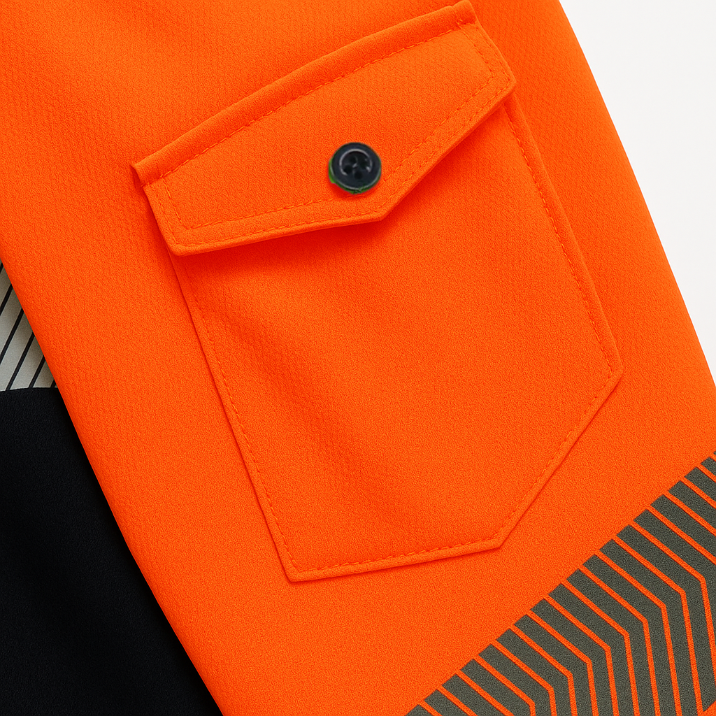 HI VIS Long Sleeve Polo Shirt Reflective Tape Safety Tradie Work Wear Tops Tee, Fluro Orange / Navy, XL