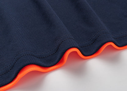 HI VIS Long Sleeve Polo Shirt Reflective Tape Safety Tradie Work Wear Tops Tee, Fluro Orange / Navy, XL