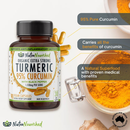 Curcumin Tablets - 95% Pure Organic Vegan - Turmeric Extract Buffered with Black Pepper (1,350mg)