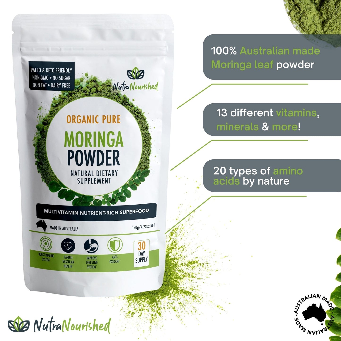 Organic Pure Moringa Leaf Powder 120g