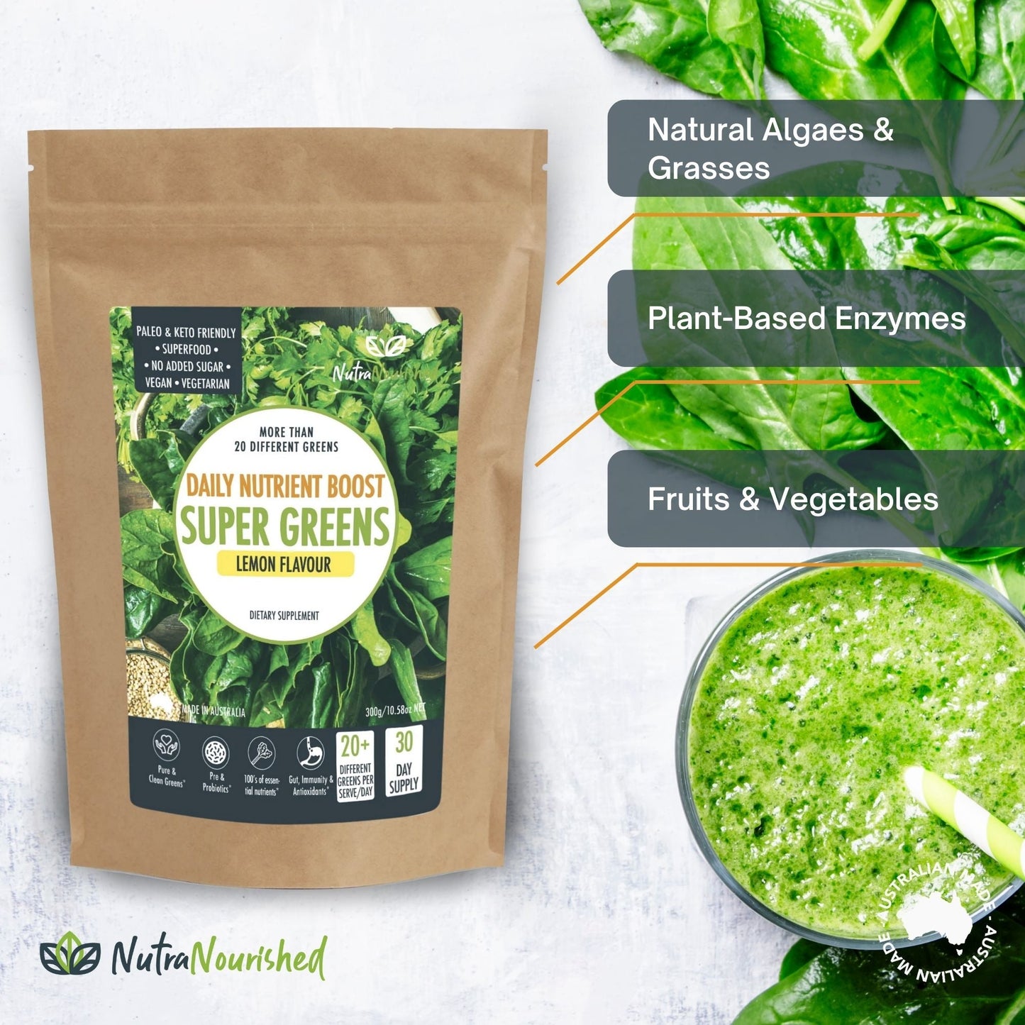 Super Greens Powder ‚Äì Energising Superfood Blend - Nutrients  and Vitamins of 20 Greens