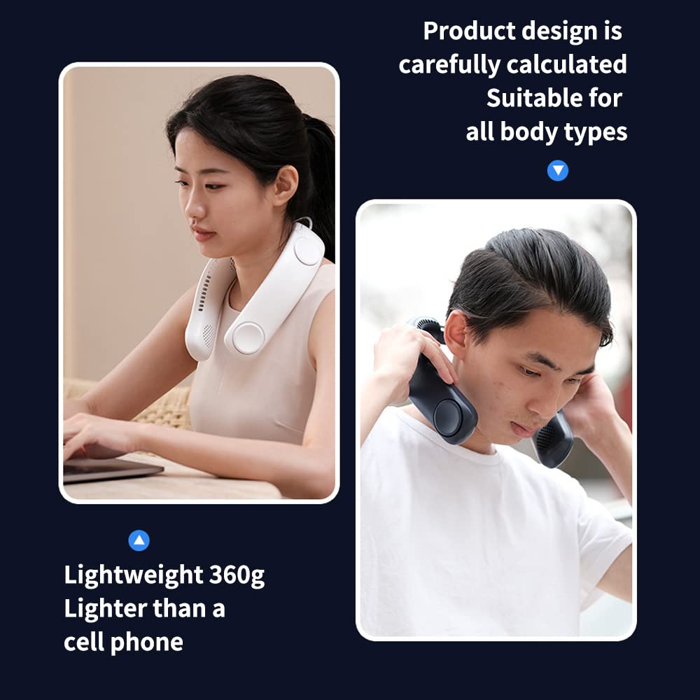 LIFEBEA Portable Neck Fan, Hands Free Bladeless Fan, 4000 mAh Battery Operated Wearable Personal Fan, Leafless, Rechargeable, Headphone Design, USB Powered Desk Fan,3 Speeds (Dark Blue)