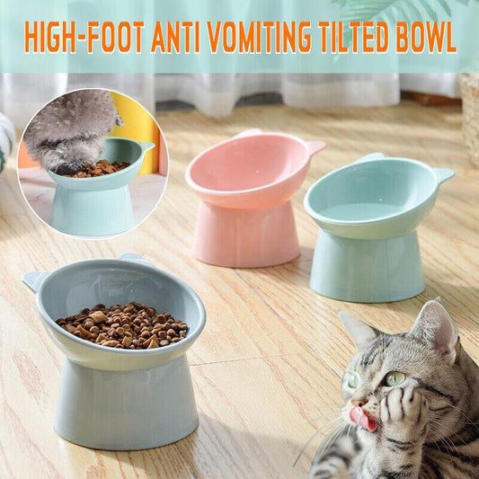 Elevated Pet Bowl Cat Dog Feeder Food Water High-Foot Anti Vomiting Tilted Bowl - Pink