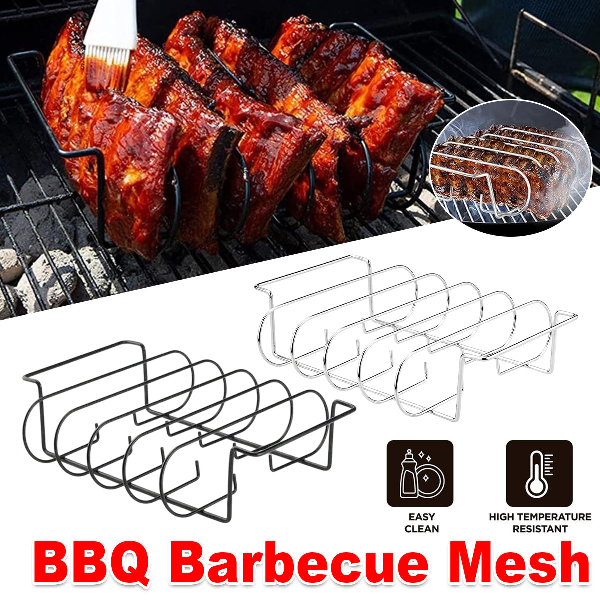 Barbecue Grill Net Outdoor BBQ Rack Cooking Basket Baking Tool Picnic Camping - Black