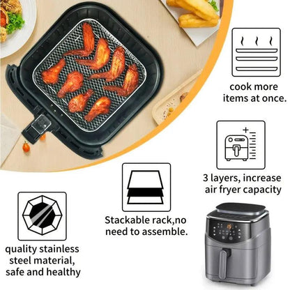Air Fryer Grill Rack Multi Layer Removable Shelf Mesh Rack for Cooking BBQ - Round