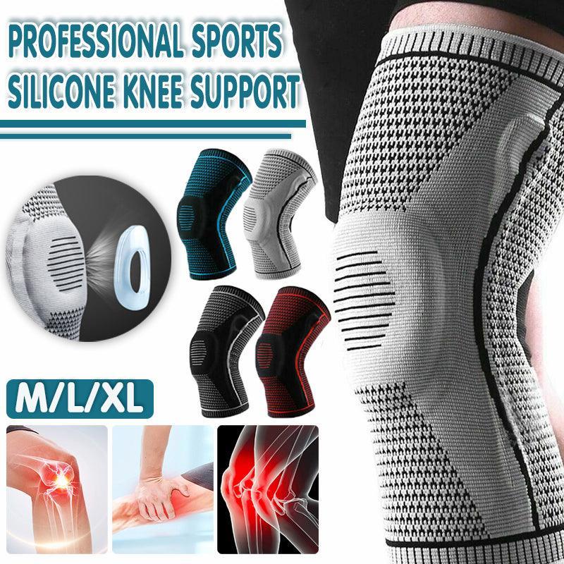 Black Knee Brace Knee Compression Sleeve Professional Sports Silicone Knee Support - L