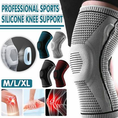 Black Knee Brace Knee Compression Sleeve Professional Sports Silicone Knee Support - L