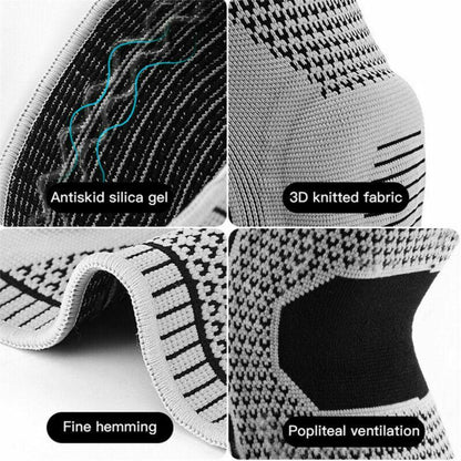 Black Knee Brace Knee Compression Sleeve Professional Sports Silicone Knee Support - L