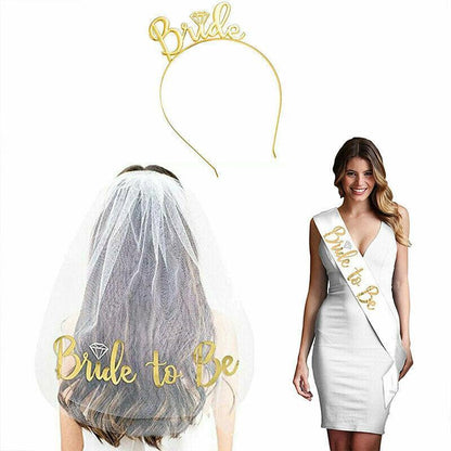 Bride To Be Hen Veil Sash Tiara Hens Night Bridal Shower Kitchen Tea Accessories - Gold Tiara