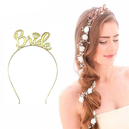 Bride To Be Hen Veil Sash Tiara Hens Night Bridal Shower Kitchen Tea Accessories - Gold Tiara