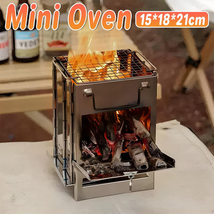 Square Wood Stove Mini Folding Grill Outdoor Camping Portable BBQ Cooking Rack