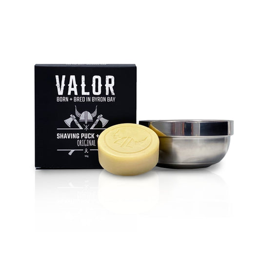 Shaving Soap Puck + Steel Bowl (Original) Valor Scent)