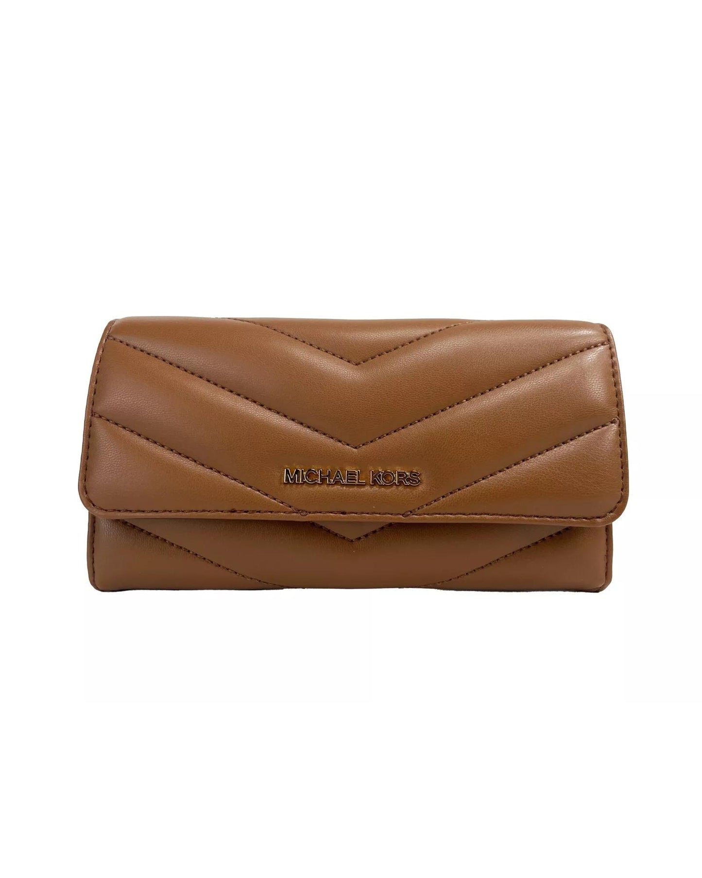 Michael Kors Women's Jet Set Travel Large Quilted Leather Trifold Wallet Brown - One Size