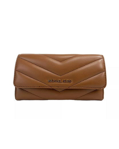 Michael Kors Women's Jet Set Travel Large Quilted Leather Trifold Wallet Brown - One Size