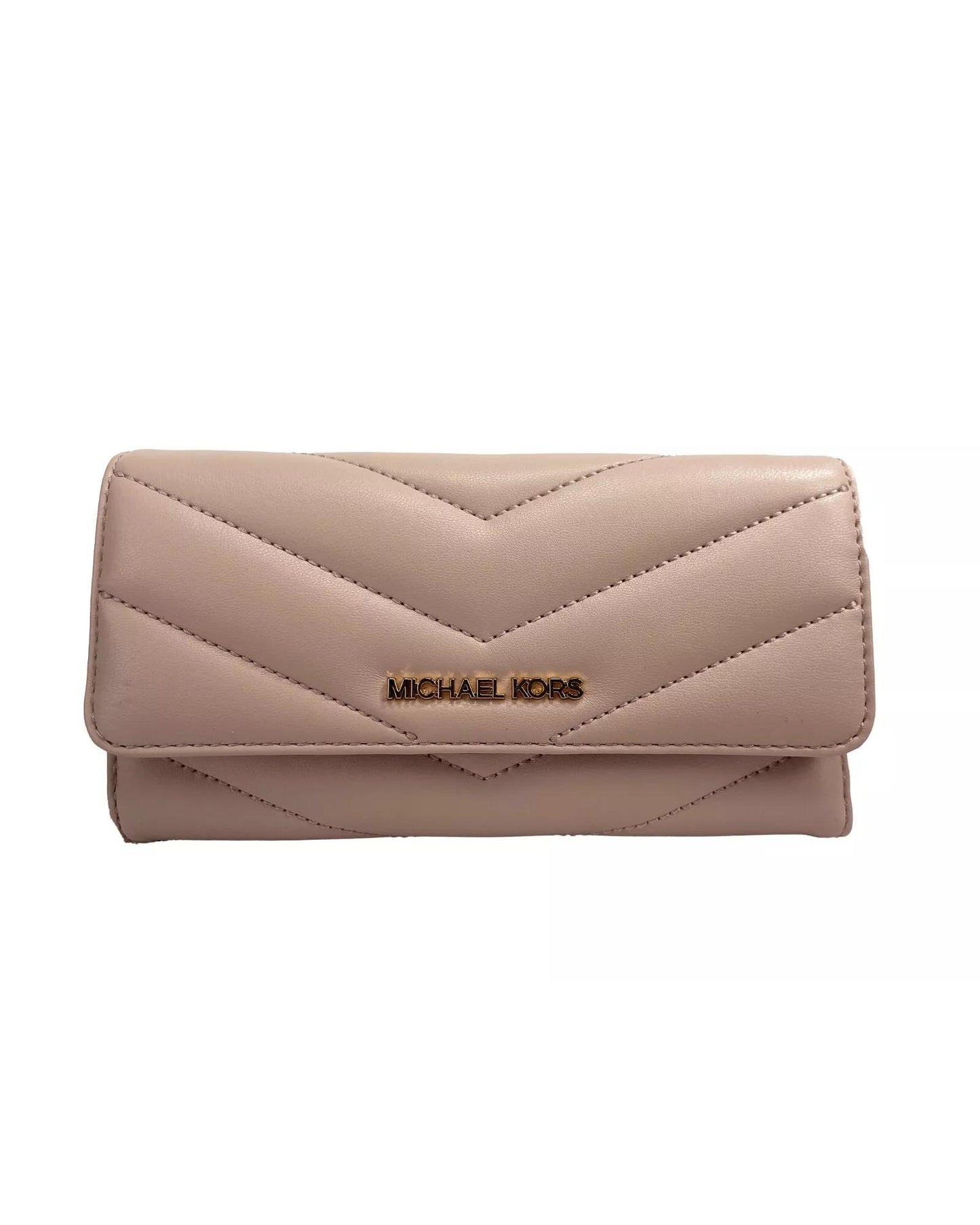 Michael Kors Women's Jet Set Travel Large Quilted Leather Trifold Wallet Powder Blush - One Size