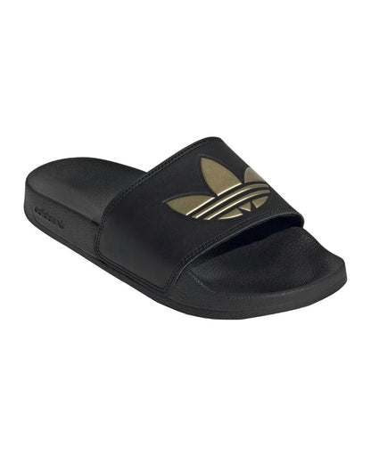 Adidas Black Casual Slides with Gold Accents in Core Black - 8 US