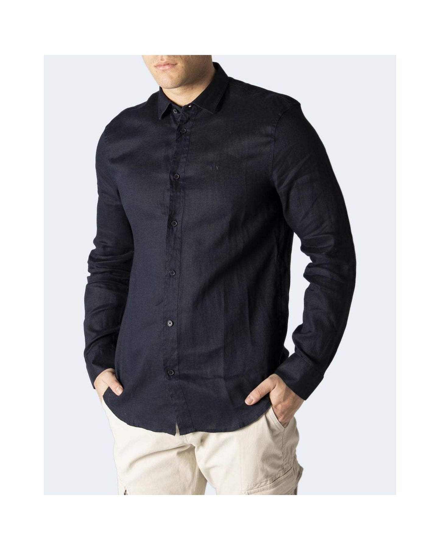 Armani Exchange Men's Blue Linen Shirt - 44 IT
