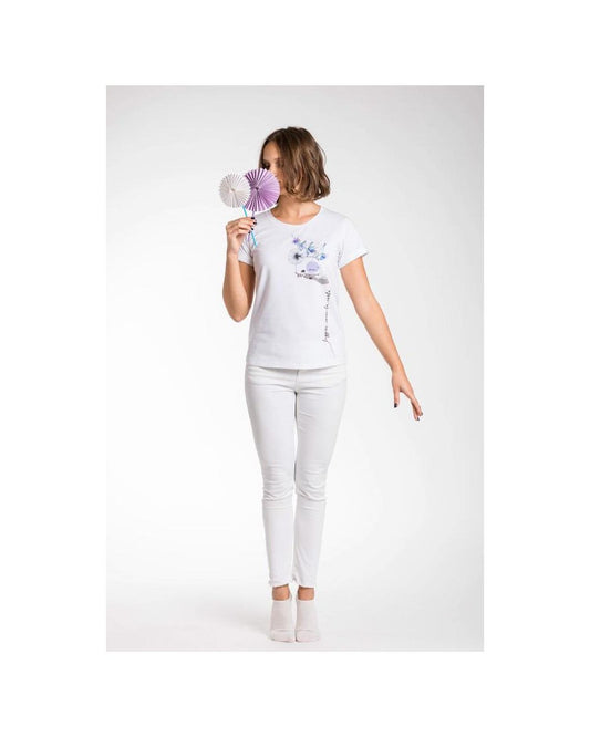 ATratti Women's Elegant White Stretch Viscose Tee - S