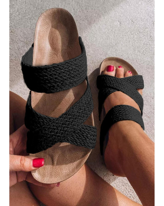 Black Woven Cross Criss Hollowed Slip-On Slippers - 37 EU