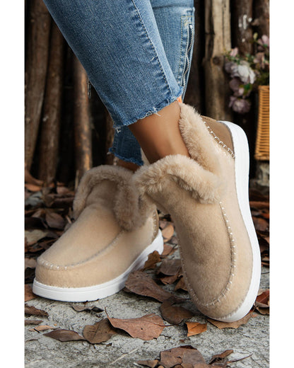 Beige Suede Stitching Patchwork Plush Lined Anklet Boots - 37 EU