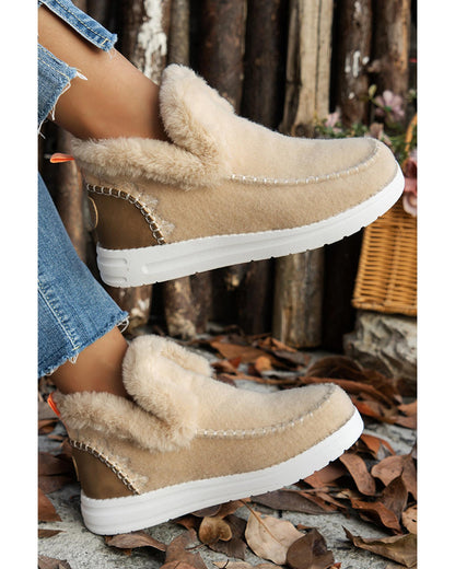 Beige Suede Stitching Patchwork Plush Lined Anklet Boots - 37 EU
