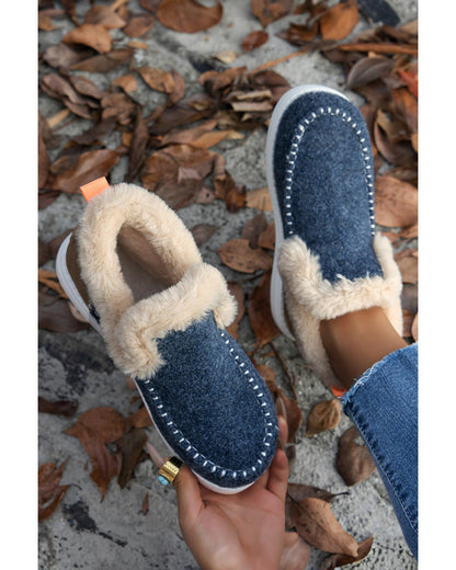 Blue Suede Stitching Patchwork Plush Lined Anklet Boots - 42 EU