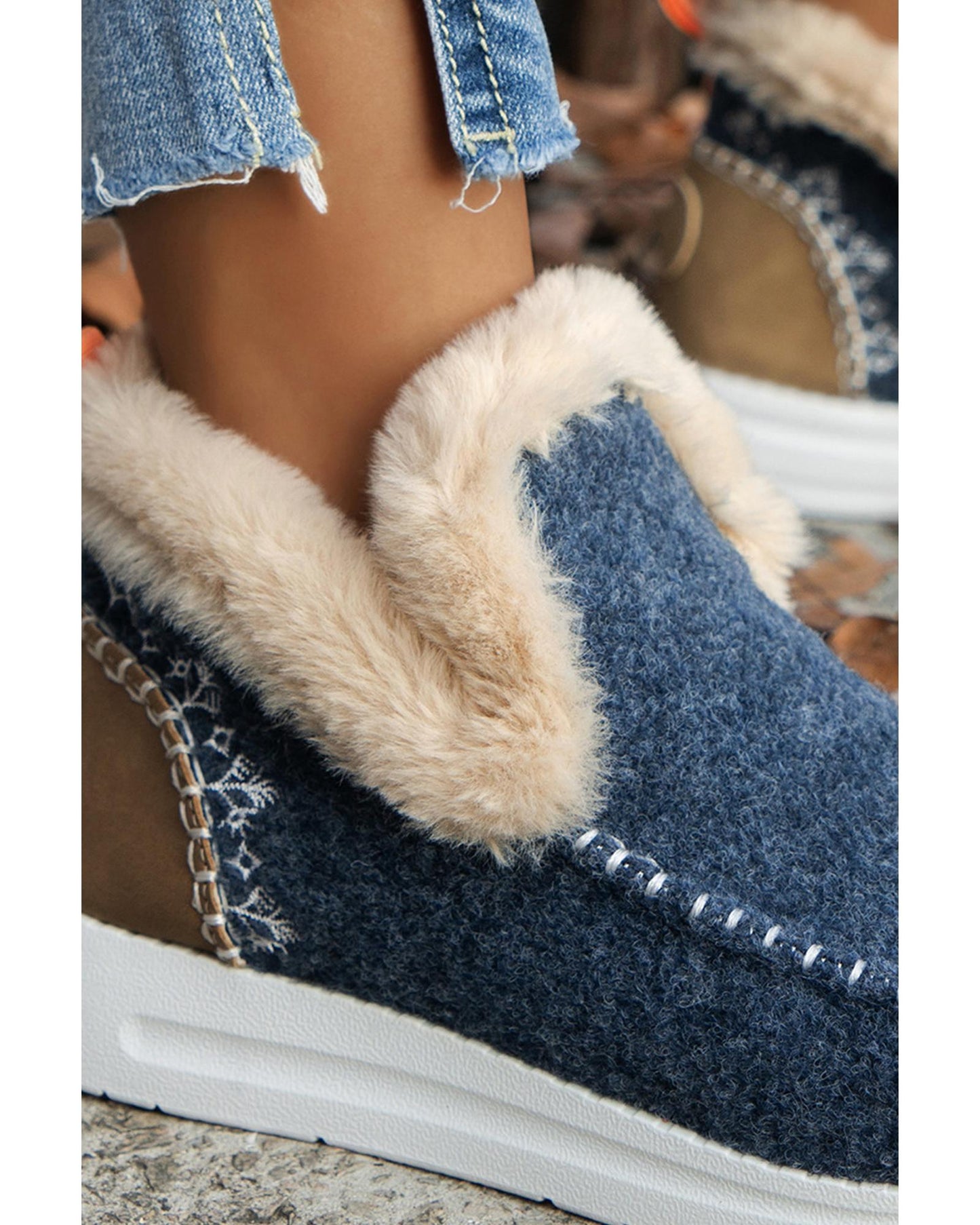 Blue Suede Stitching Patchwork Plush Lined Anklet Boots - 42 EU