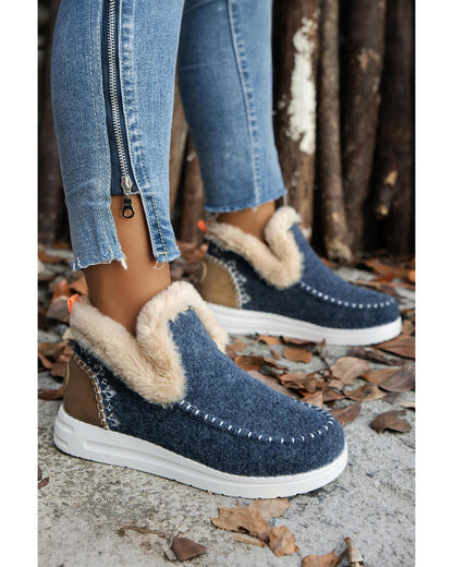 Blue Suede Stitching Patchwork Plush Lined Anklet Boots - 42 EU