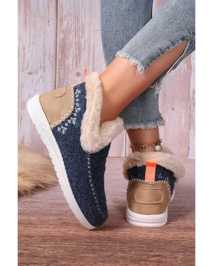 Blue Suede Stitching Patchwork Plush Lined Anklet Boots - 42 EU