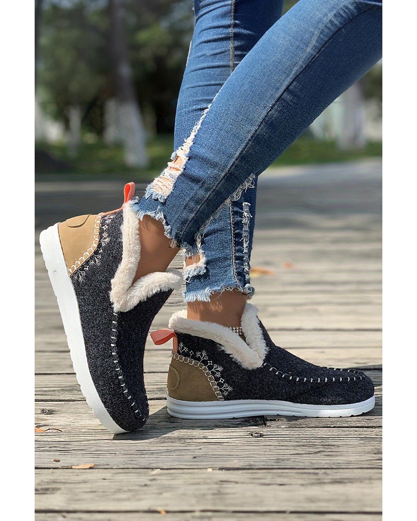 Carbon Grey Suede Stitching Patchwork Plush Lined Anklet Boots - 38 EU